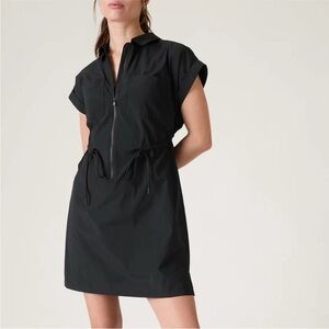 Athleta Topspin black Front zip midi dress M